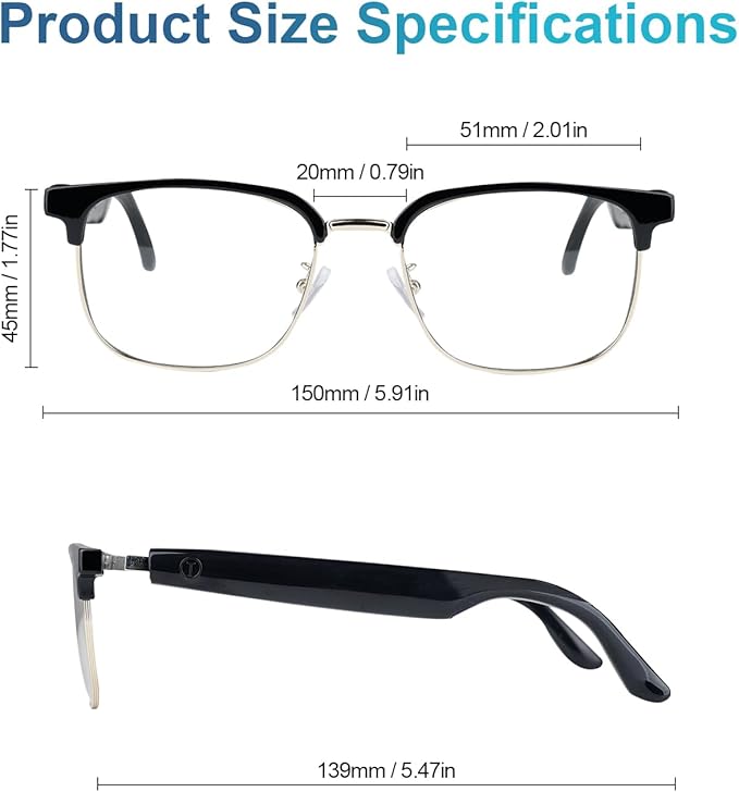 AI Smart Glasses, Bluetooth Audio Glasses with Real-Time Translator for 164 Languages, No Subscription for APP, Photochromic Lens, Spring Hinges, Bluetooth Glasses for Travel/Work/Study(Silver)