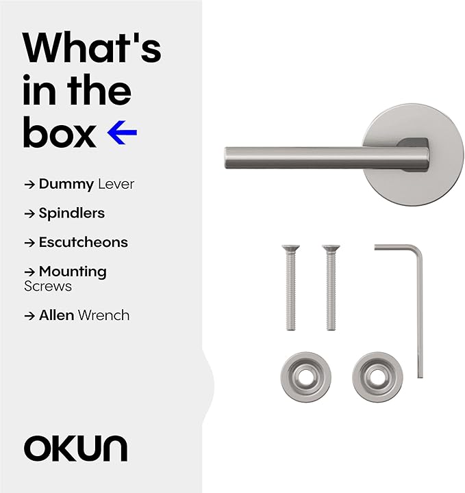 Okun Brio Dummy Door Handle – 1 Pack, Reversible, Non-Turning Lever for Closet, Pantry, or Hallway Doors – Brushed Nickel Finish