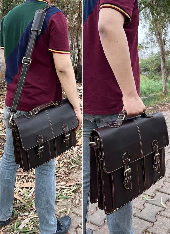 RUSTIC TOWN Handmade Leather Shoulder Briefcase Messenger Bag Mens 16 inch Laptop Satchel