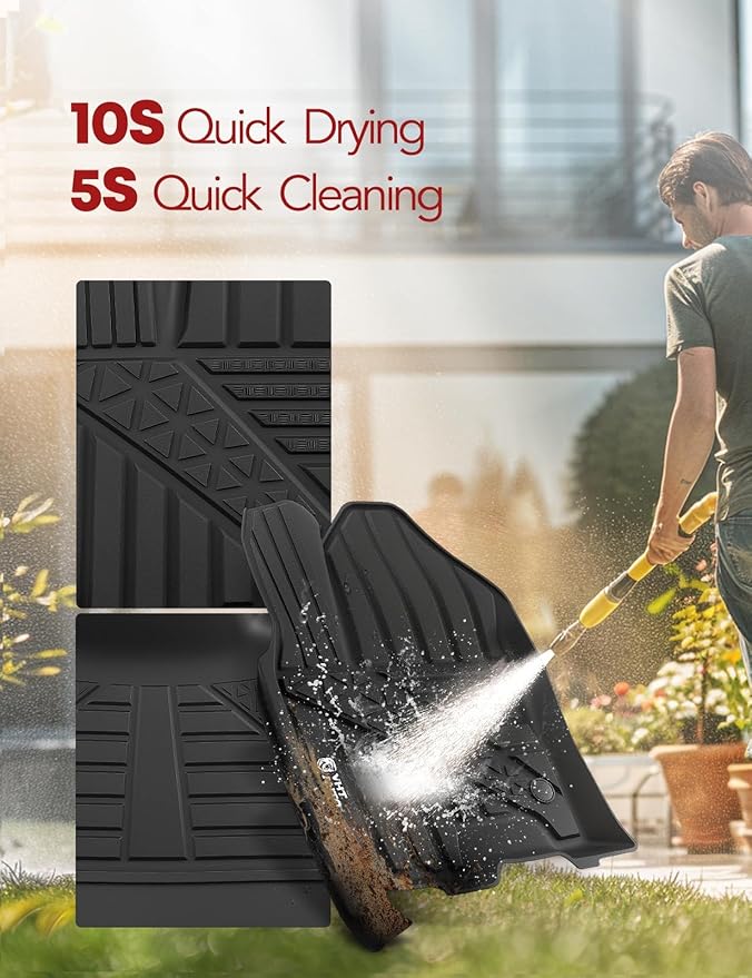 YHTAUTO Floor Mats Compatible with Ram 1500 2025-2026 Crew Cab with Factory Storage Box, TPE All Weather Car Mats Waterproof Anti-Slip Odorless Floor Liner, Interior Car Accessories Front & 2nd Row