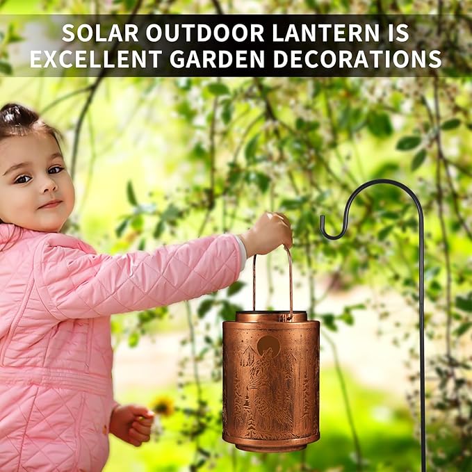 Solar Lanterns Garden Decor Birthday Gifts for Women Mon Grandma Metal Hanging Solar Lights Waterproof Outdoor Decoration for Outside LED Lanterns for Yard Patio Lawn Pathway(Wolf)