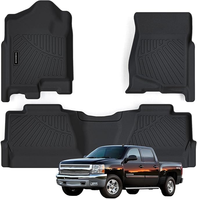 Floor Mats for 2007-2013 Chevy Silverado & GMC Sierra 1500 Crew Cab 2007-2014 2500/3500 HD TPE All Weather Full Cover Protection,Front & 2nd Row