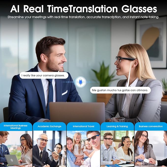 AI Smart Glasses with Camera, 8MP Anti-Shake Camera Glasses for Men Women, 1080P Video Recording Sunglasses, GPT Identify Objects, AI Translation, 290mAh Bluetooth Audio Glasses for Travel/Work/Vlog