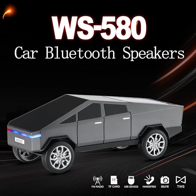 Futuristic Truck Replica Bluetooth Speaker with LED Display Screen β Practical Gift for Model Collectors, Music Listeners & Tech Fans, TWS Pairing, FM Radio, LED Headlight Detail & Mic (Gray)