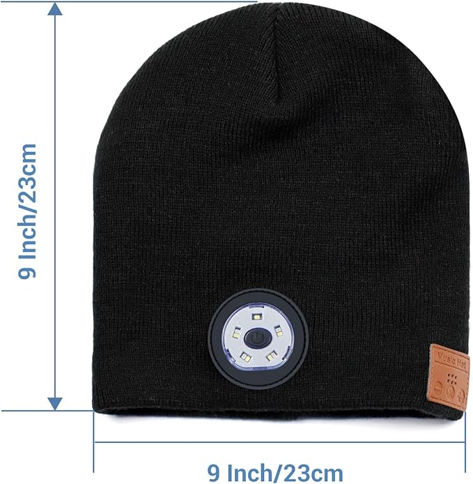 Bluetooth Beanie with Light, HD Stereo Sound, USB Rechargeable Headlamp for Hiking Fishing, Gift for Men Women Teen