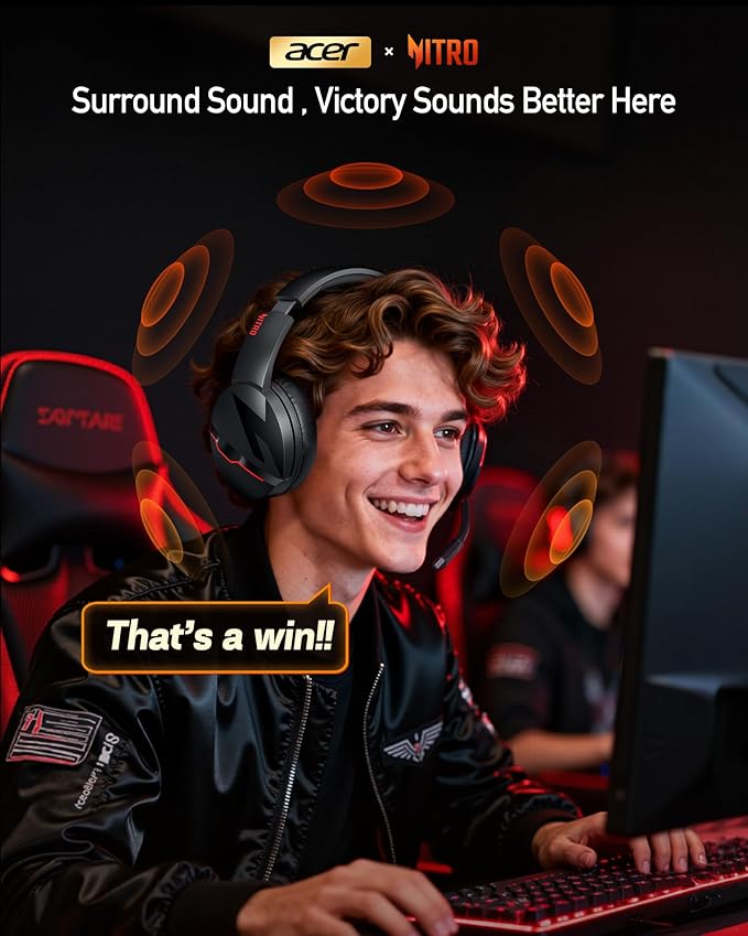 acer Wireless Gaming Headset, PS5 Headset with 2.4GHz for Ps5, Ps4, PC, Switch, Bluetooth 5.3 + 100Hrs Gaming Headphones with Noise Canceling Mic for Laptop, Mobile, Mac, 50mm Drivers (Black)