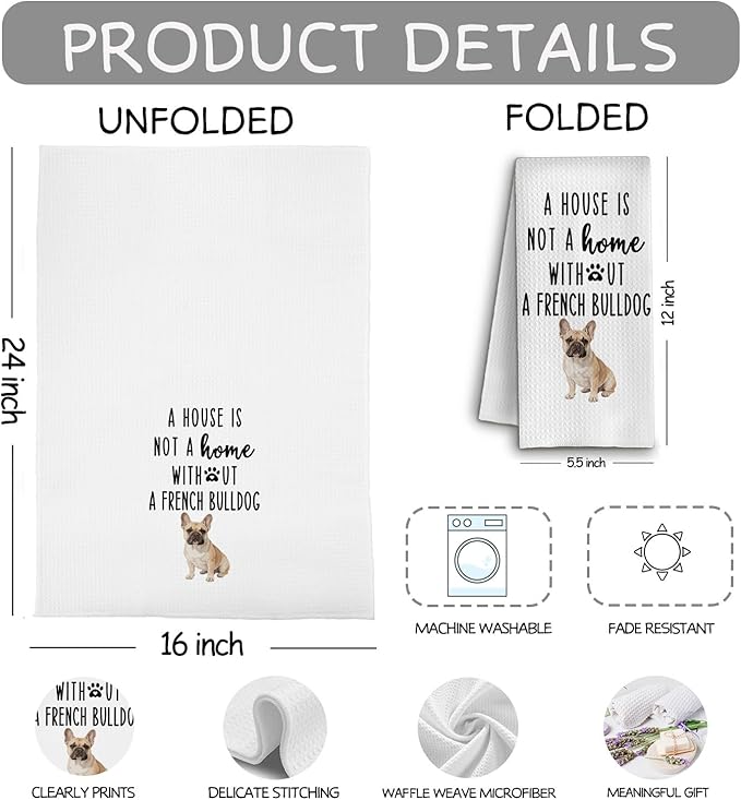 QWZDRHYJI French Bulldog Dog Kitchen Towels, Gifts for French Bulldog Lovers Dish Tea Towels for Kitchen, Frenchie Gifts for Women Men Decorative Hand Towel for Bathroom, 16x24 Inch