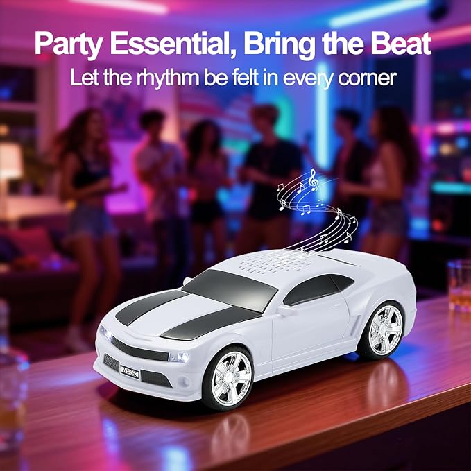 Classic Sports Car Model Bluetooth Speaker, Portable Wireless Outdoor Speaker with HD Sound, TWS Pairing, Truck Bluetooth Speaker, Parties & Home Audio (White)