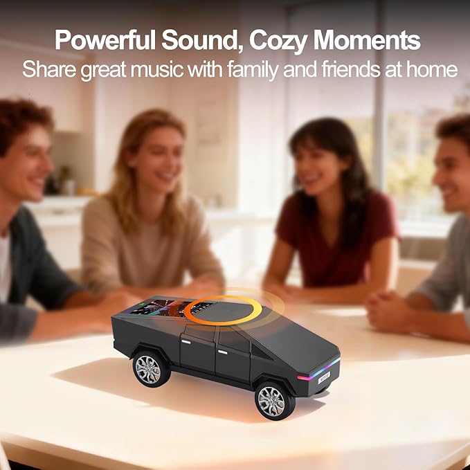 Futuristic Pickup Truck Replica Bluetooth Speaker with LED Display Screen โ TWS Stereo, FM, USB/TF Playback, LED Lights, Built-in Mic, Gift for Car Lovers & Tech Fans (Black)