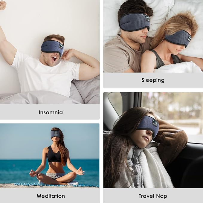 MUSICOZY White Noise Bluetooth Sleep Mask with 8 Soothing Sounds & 3D Wireless Sleep Headphones, Bluetooth Sleeping Headphones for Yoga Travel Office Relaxation, Tech Gadgets Gifts, Gray