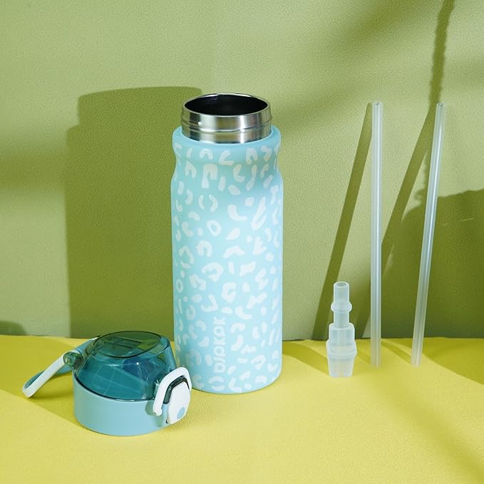 BJPKPK 18oz Insulated Water Bottle with Straw Stainless Steel Double Wall Water Bottles BPA Free Leak Proof Thermal Flask with Lockable Flip Lid and Soft Silicone Spout,Bubble Gum