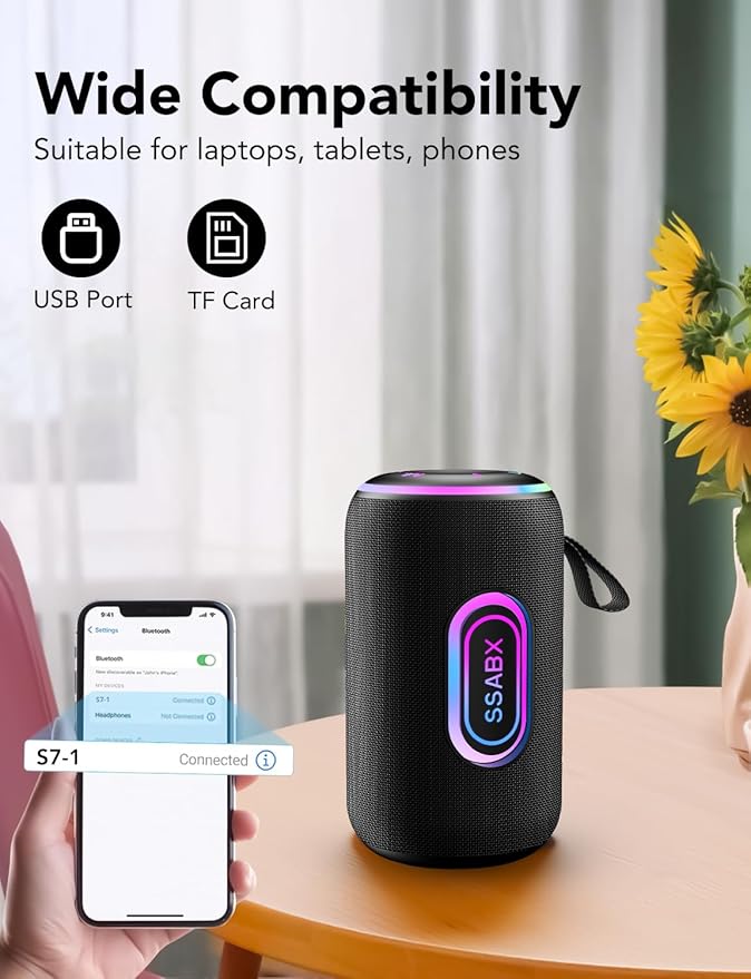 Portable Bluetooth Speaker, Bluetooth 5.4 Speaker, 30W Dual Speaker, 2.0 Channel, Deep Bass, 30H Playtime, Colorful RGB Lights, IPX7 Waterproof, TWS pairing for Outdoor/Home, Gift Ideas (army green)
