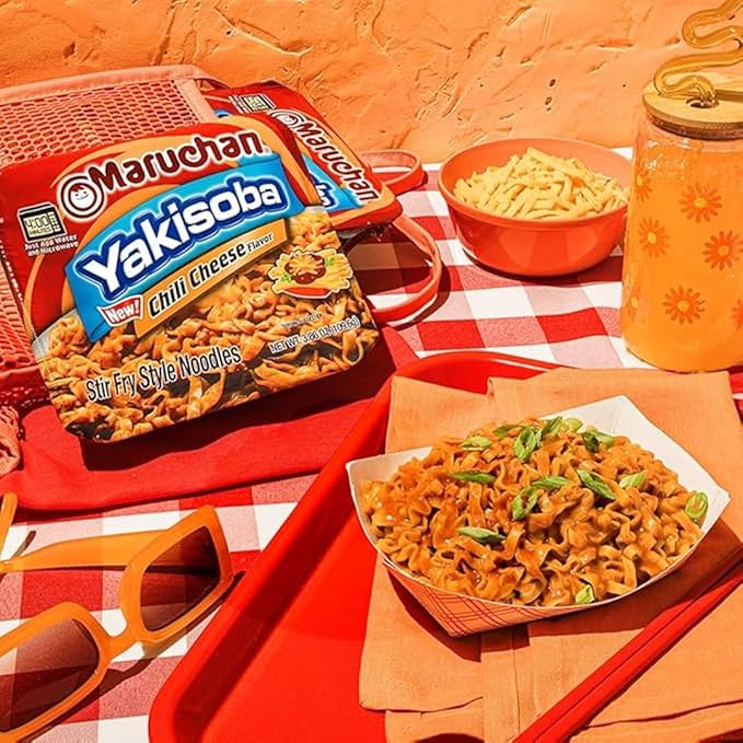 Maruchan Yakisoba Chili Cheese, Japanese Instant Ramen Noodles, 3.86 Oz, 8 Count (Pack of 2)
