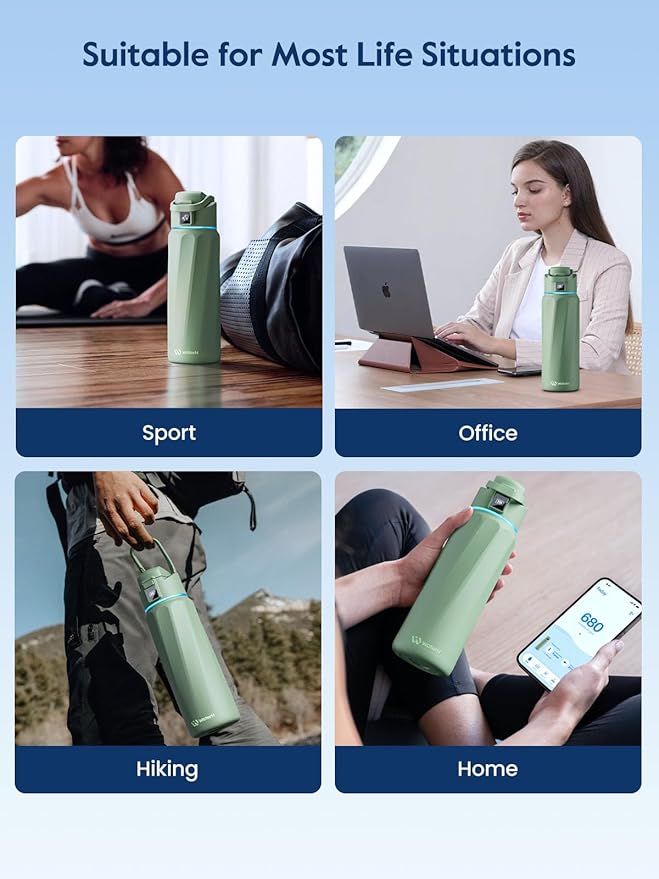 BOOST Smart Water Bottle with Reminder & Tracker, Double Wall Vacuum Insulated Bottles Stainless Steel, 32oz BPA-Free Wide Mouth for Gym, Office, School, Ideal Gift for Christmas, New Year