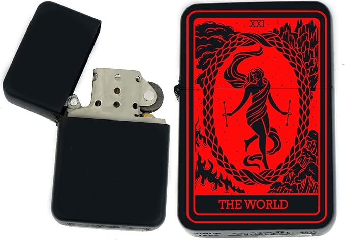 Custom Tarot Card - 24 Major Arcana Cards Available Laser Engraved Unique Collectible s Infinity Black Matt Windproof Lighters! (The-World Red) - Christmas, Halloween & Valentines Day Gift