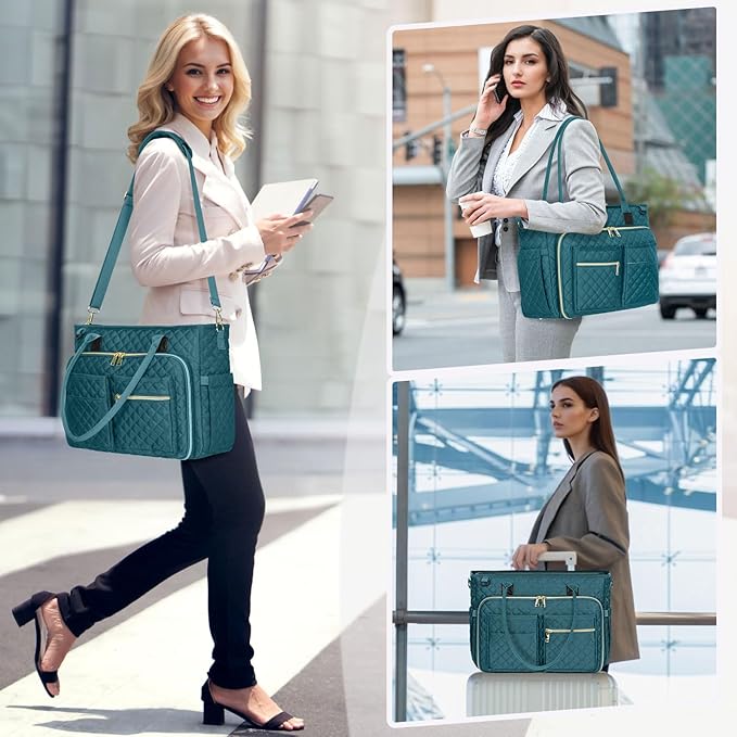RAINSMORE Teacher Tote Bag 17.3 inch Laptop Bag for Women Work Bags Laptop Tote Nurse Bag Professional Computer Messenger with Insulated Pocket Briefcase, Teal