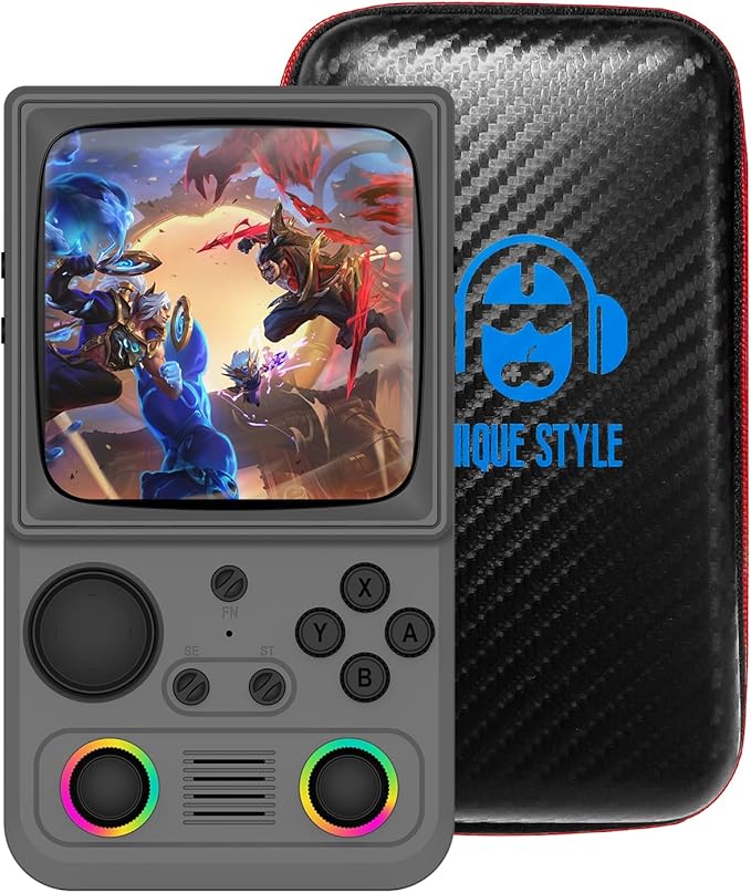 R36TMAX Retro Handheld Game Console, 4.0'' 720x720 IPS Screen, Open Source System, 64G Built-in 18000+ Classic Games, Supports WiFi Networked Fighting and OTG, 4000mAh, with Portable Case (Gray 64GB)