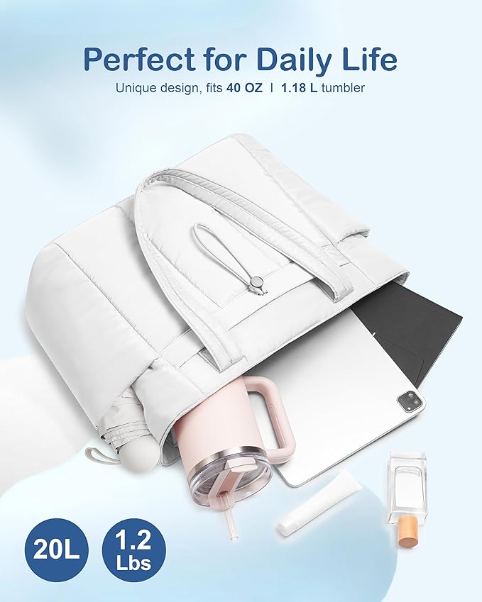 TOPDesign Puffy Tote Bag for Women with Cup Holder & Laptop Compartment & Cosmetic Bag & Trolley Sleeve for Work, Travel