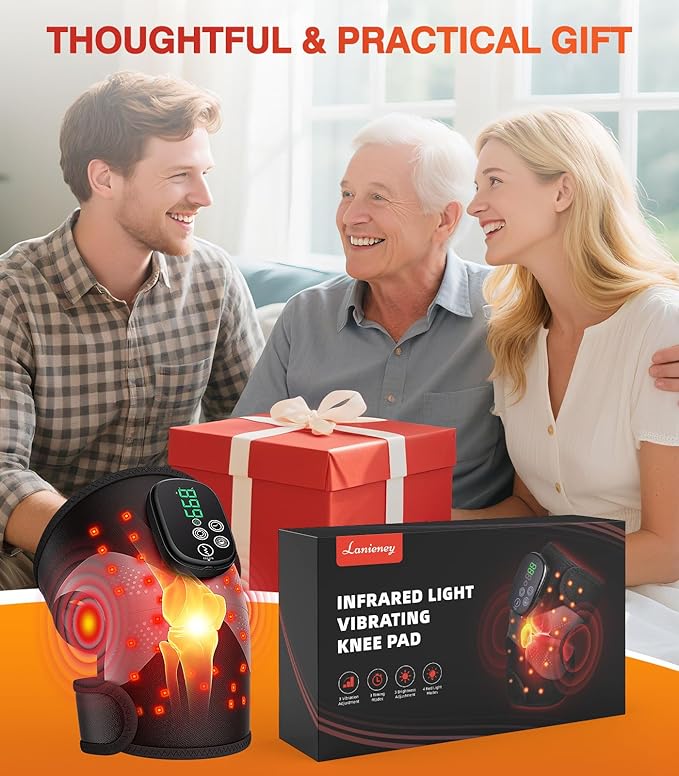 Knee Massager with Heat, 3 Vibration Modes, LED Screen, Adjustable Straps, Gift for Men and Women