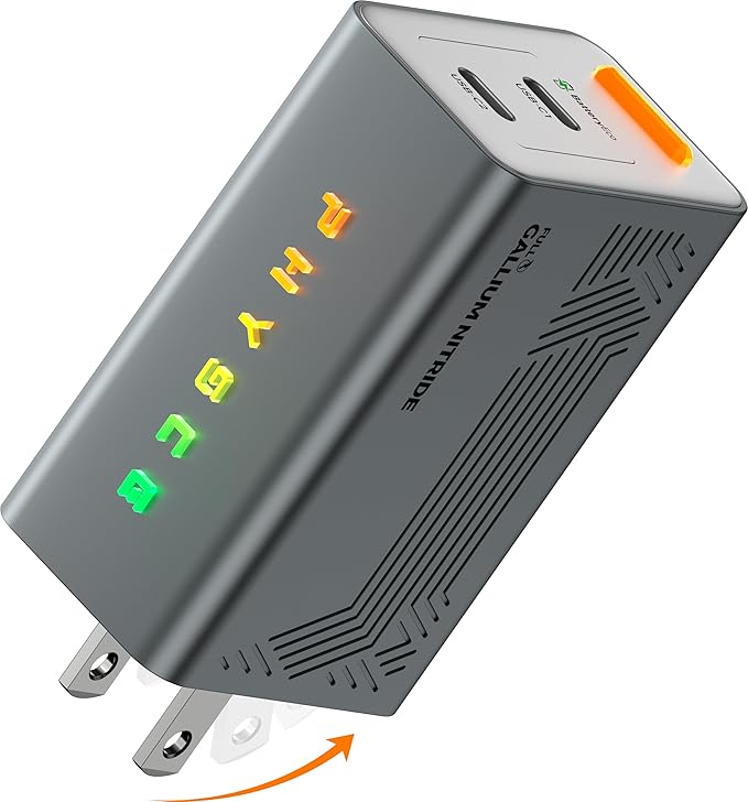 67W USB C Charger, RGB Eco Fast 2-Port Type C Charger, Compact Foldable Power Adapter for iPhone 17/16 Series, MacBook, Galaxy, iPad Pro, Apple Watch (Webb Gray)