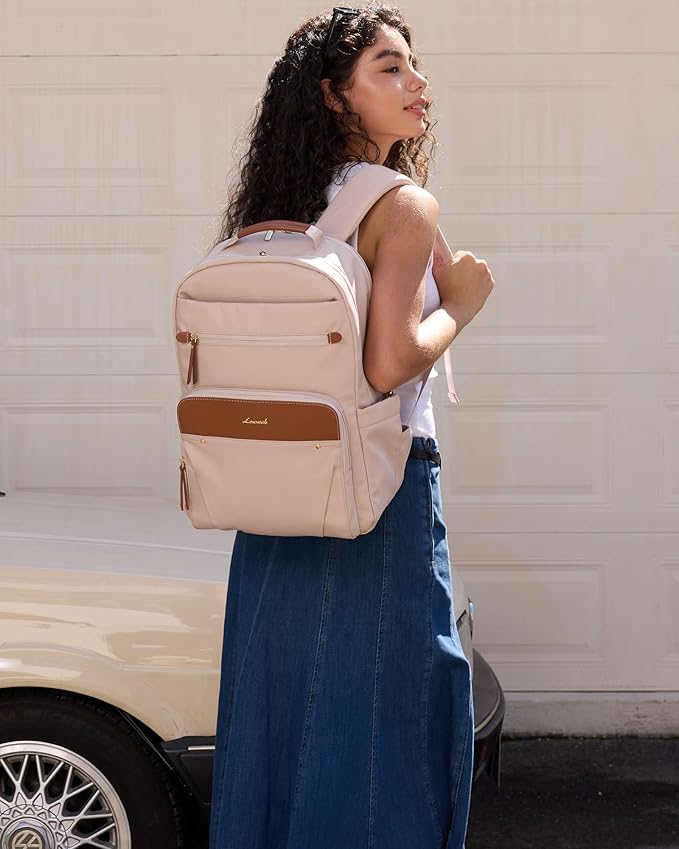 LOVEVOOK Laptop Backpack for Women, 17.3" Work Backpack Purse, Travel Personal Item Bag, Carry On Business Computer Bag, Casual Daypack for Office, School, or Gift, Soft Taupe
