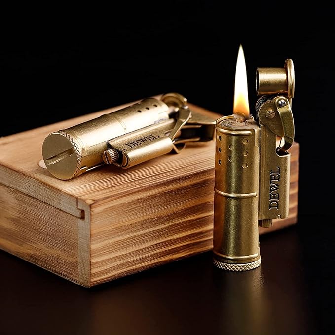 2 Pack Pressure-Relief/Vintage Trench Lighter, Cool Copper Wheel Kerosene, Reusable Windproof, Classic Brass, Unique Birthday Gifts(one Box)