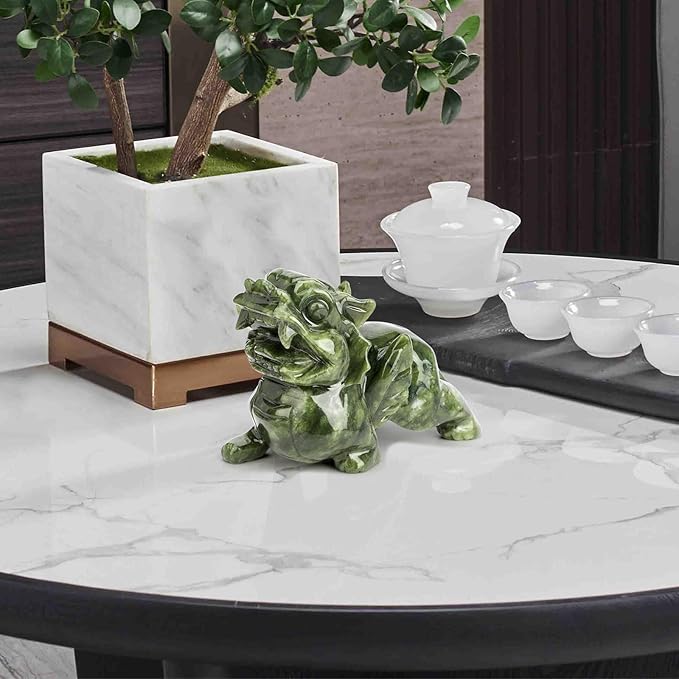 gemshan Green Jade Pi Xiu/Pi Yao Statue - Wealth Guardian with Meticulous Wing/Teeth Detailing | Authentic Jade (Not Resin) | Feng Shui Money Attractor & Evil Warder