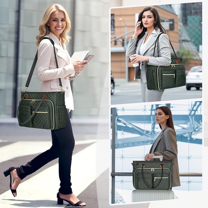 RAINSMORE Teacher Tote Bag 15.6 inch Laptop Bag for Women Work Bags Laptop Tote Nurse Bag Professional Computer Messenger with Insulated Pocket, Laptop Briefcase for Office, College, Nursing, Fog Blue