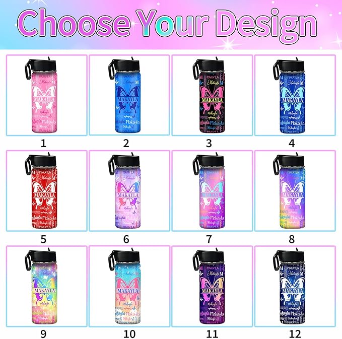 VIPOPSA Customizable Water Bottles 18oz Custom Bottle With Straw Lid Gifts For Girls Boys Cups Gifts For Girls Boys