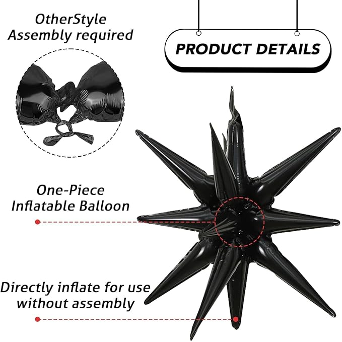 6PCS Star Balloons, 22Inch Large Black Star Balloon Foil Balloons Party Balloon for Birthday Graduation Wedding Anniversary Party Backdrops Decorations