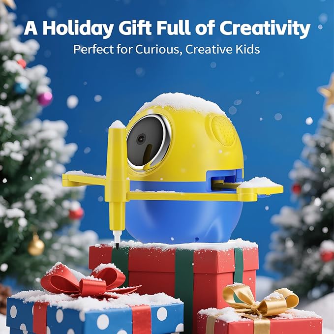 Drawing Robot for Kids with Camera Recognition, Interactive Educational Drawing Machine with 150 Cards, Montessori Painting Learning Toys for Ages 3+, Birthday for Boys Girls (Yellow)