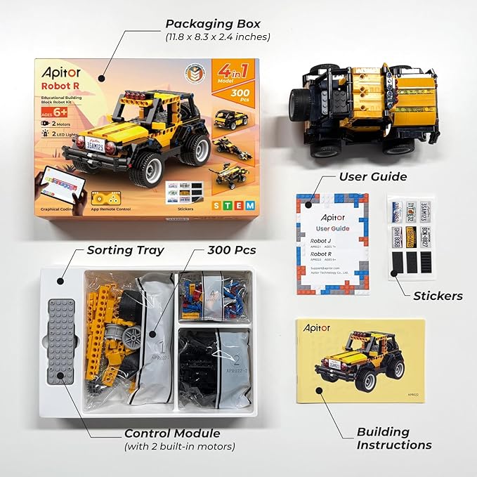Robot R 4-in-1 Robot Building Kit, APP Remote Control STEM Coding Toys, Educational Gifts for Boys Girls Kids Ages 6-12, 4 Control Modes (300 Pieces)
