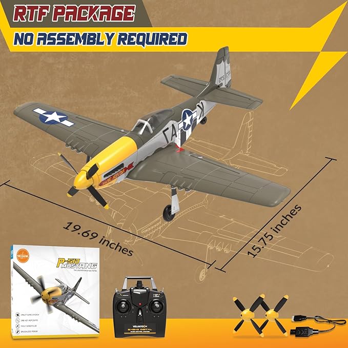 LEAMBE Brushless 4 Channel RC Plane P51D Mustang 500mm Remote Control Airplane Fighter RTF with 6-Axis Gyro, 3 Modes & Aerobatics, 2.4GHz Radio Controlled Aircraft for Beginners & Adults