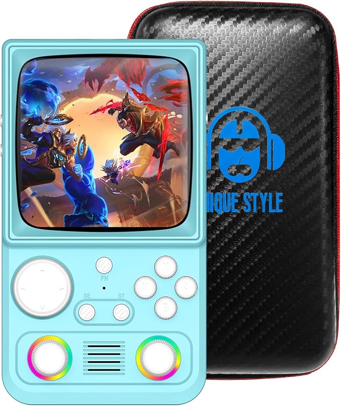 R36TMAX Retro Handheld Game Console, 4.0'' 720x720 IPS Screen, Open Source System, 64G Built-in 18000+ Classic Games, Supports WiFi Networked Fighting and OTG, 4000mAh, with Portable Case (Blue 64GB)