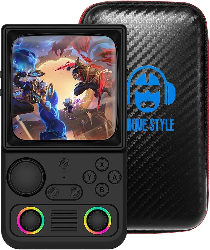 R36TMAX Retro Handheld Game Console, 4.0'' 720x720 IPS Screen, Open Source System, 64G Built-in 18000+ Classic Games, Supports WiFi Networked Fighting and OTG, 4000mAh, with Portable Case (Black 64GB)