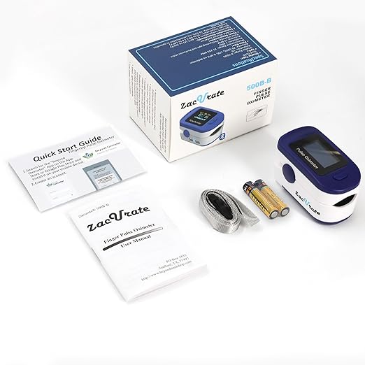 Zacurate 500B-B Wireless Bluetooth Fingertip Pulse Oximeter, Blood Oxygen Monitor with Free App, SpO2, Plethysmograph, and Perfusion Index Finger Oxygen Sensor