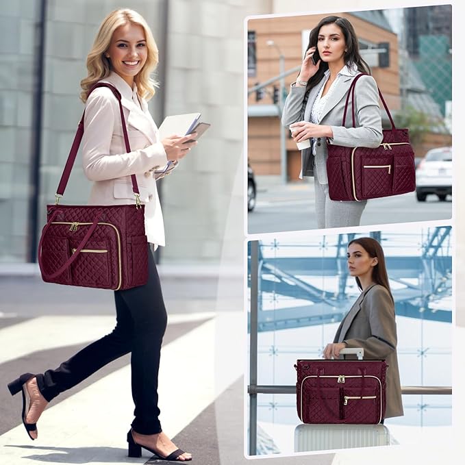 RAINSMORE Teacher Tote Bag 15.6 inch Laptop Bag for Women Work Bags Laptop Tote Nurse Bag Professional Computer Messenger with Insulated Pocket, Laptop Briefcase for Office, College, Nursing, Wine