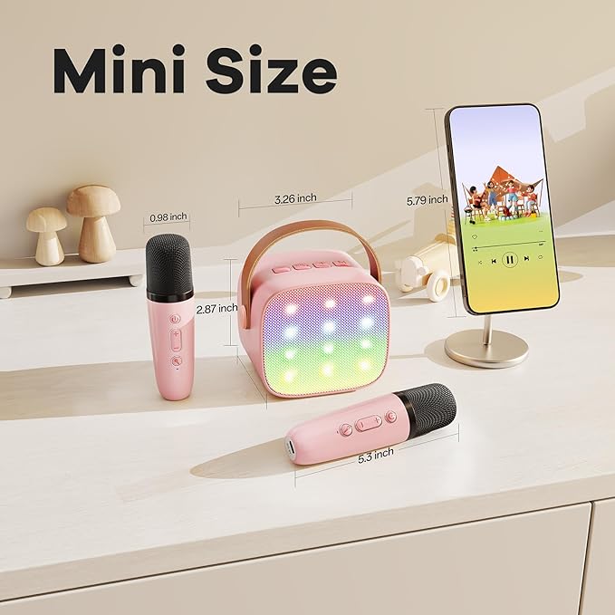 YLL Karaoke Machine for Kids Adults, Bluetooth Mini Speaker with 2 Wireless Microphones, 2026 TOP Birthday Gifts Toys for Girls Ages 3, 4, 5, 6, 7, 8, 9, 10, 12+ Years Old Toddler Family (Lightpink)