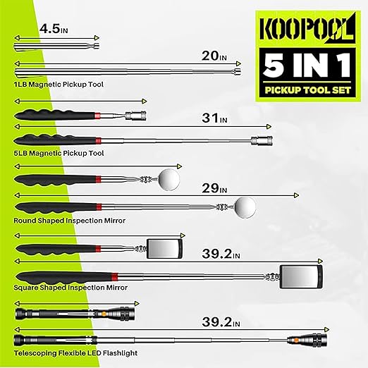 Telescoping Magnetic Pickup Tool Set, Inspection Mirror Telescoping, LED Flashlight, Cool Gadgets for Men, Stocking Stuffers, Gifts for Dad, Husband, Kids, Boyfriend, Magnet Stick