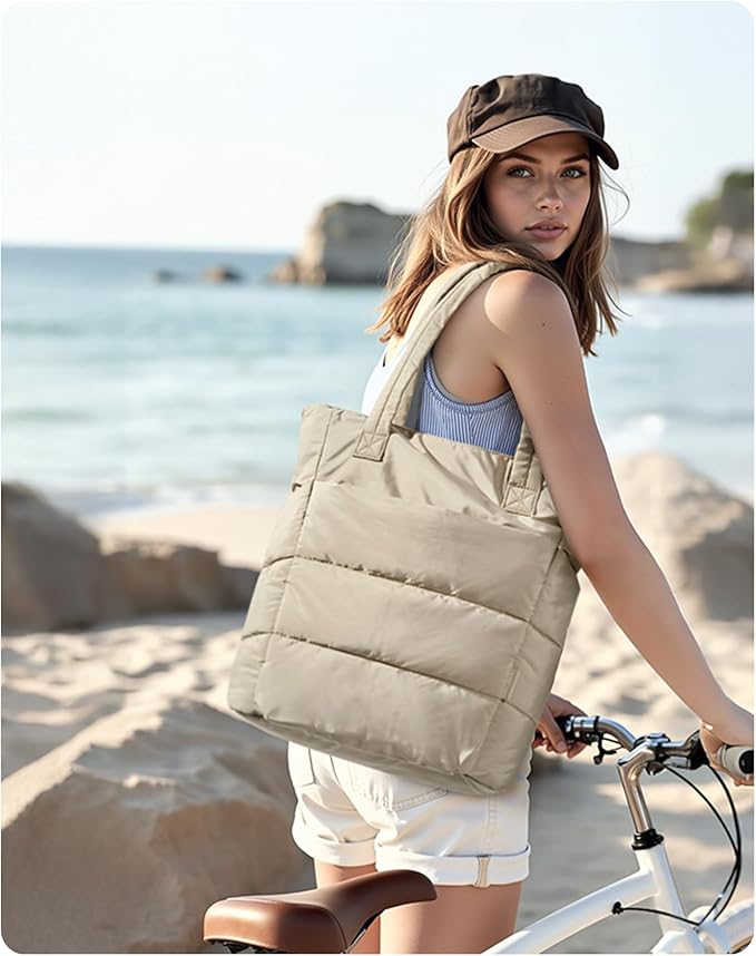 BAGSMART Tote Bag for Women, Lightweight Puffy Tote Bag with Compartments Shoulder Bag Handbag for Travel, Work, Gym | Puffy, Lightweight, for Travel, Quilted, Tote Bag with Compartments, Work