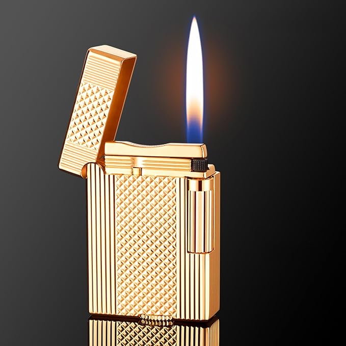 Classic Brushed Gas Lighters, Zinc Alloy Refilled Butane Lighter, Side Wheel Frosted Lighter, Adjustable Flame Flip Lighters, for Outdoor, Camping, Men's Gifts (Gold A)