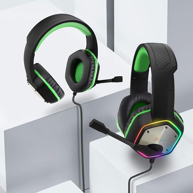 EKSA E1000 Gaming Headset, Computer Headphones with Noise Canceling Mic & RGB Light, Compatible with PC, PS4, PS5, Laptop