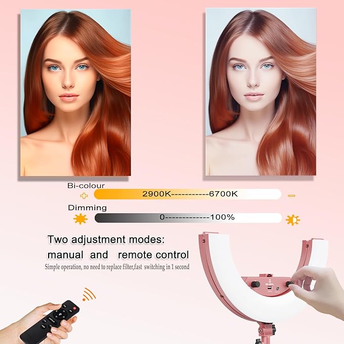 Ring Light 18 INCH Kit,55W6700k Dimmable LED Light, Tripod Stand, Remote Controller,Box for Camera,Smartphone,YouTube,TikTok,Self-Portrait Shooting,CRI95 (Pink)