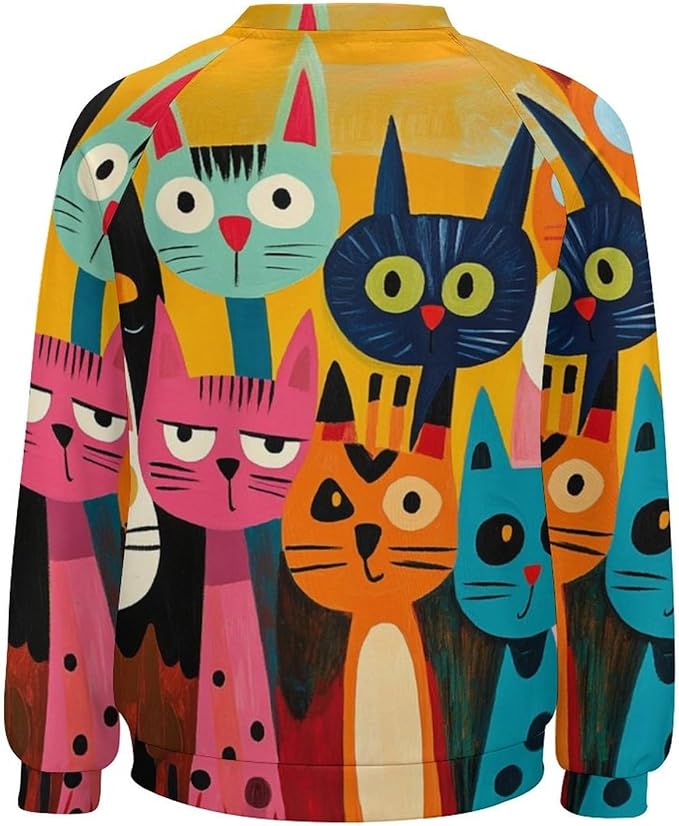 Fall Sweaters for Women 2024 Cat Print Long Sleeve Casual Crewneck Warm Fall Pullover Comfy Fashion Sweatshirts