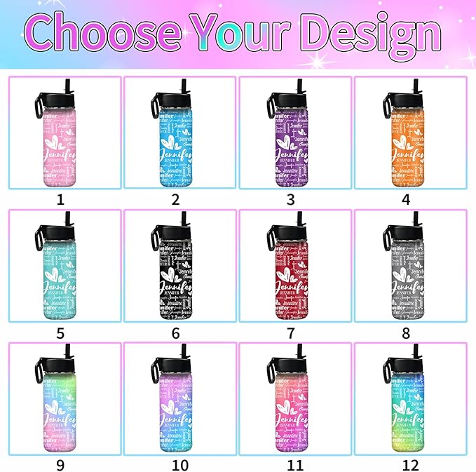 VIPOPSA Custom Girls Insulated Water Bottle,Kids School Customized Water Bottles With Straw Lid Gifts For Girls Boys 18oz