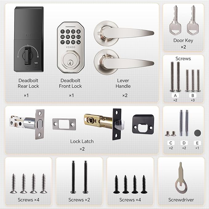 Keyless Entry Door Lock Set Smart Locks for Front Door Keypad Door Lock with Handle Auto Lock One Time Password Anti Peeping Password IP54, Satin Nickel