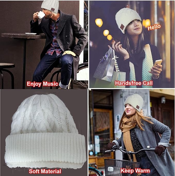 Wireless Winter Music Beanie Hat Men Women Headphone Music Hat Winter Cap Stereo Headset Speaker Microphone Earphone Outdoor White