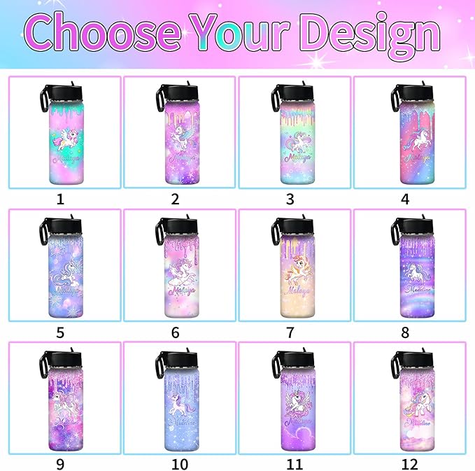 VIPOPSA Customized Water Bottles For Girls 18oz Personalized Water Bottle With Straw Lid Gifts For Girls Boys School Sports Bottles