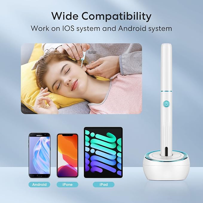 Ear Wax Removal Tool, Earwax Removal Kit with 7 Pcs Ear Set, Ear Cleaner with Camera, Ear Camera with Light, Ear Cleaner Camera with 8 Ear Spoon, Ear Cleaner for iOS & Android - White