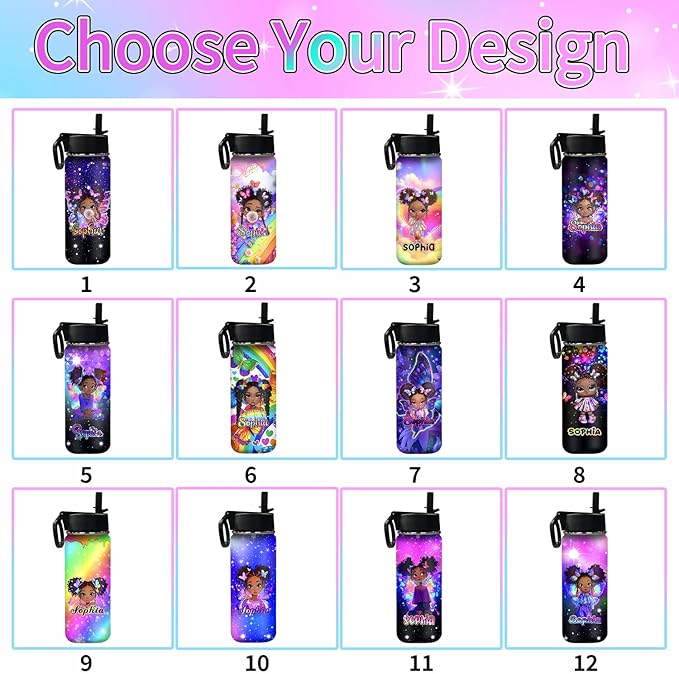 Customized Water Bottles For Girls 18oz Personalized Water Bottle With Straw Lid Gifts For Girls Boys Bottles
